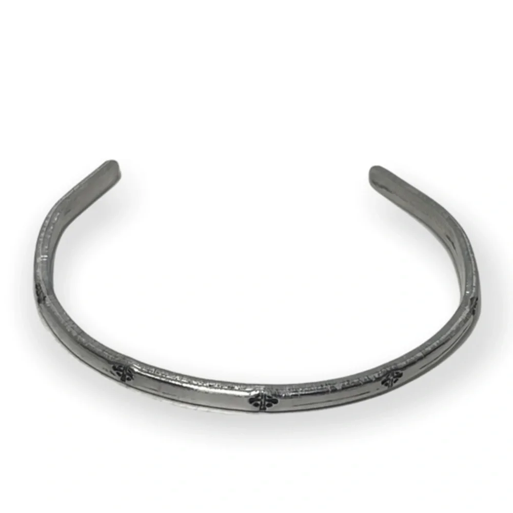 Handmade stamped Celtic Cross delicate stackable silver adjustable cuff bracelet